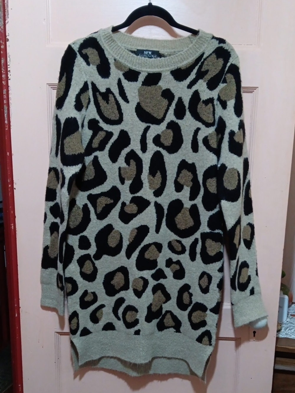 Suitable For Work Leopard Print Crewneck Sweater Dress - New With Tags